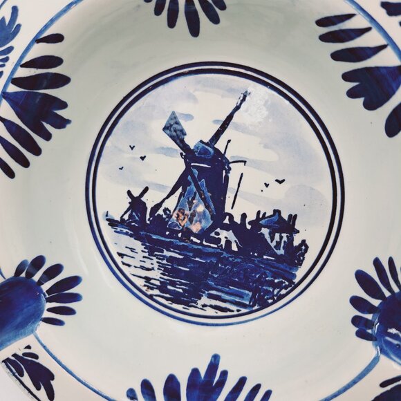 Vintage Blue Delft Hand Painted Holland Dutch Windmill House Ceramic Ashtray - Picture 2 of 9